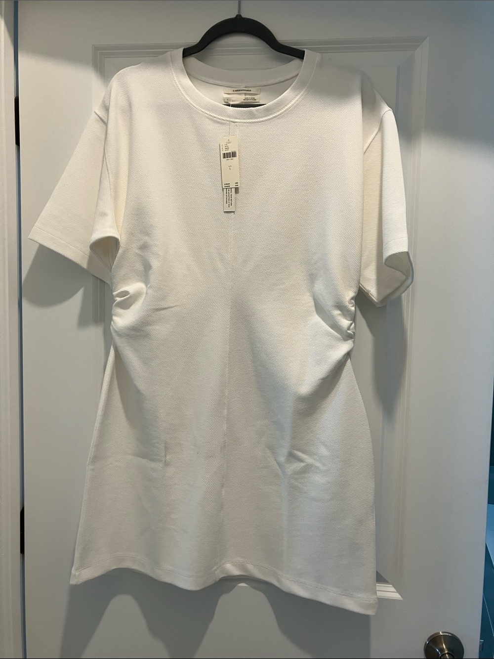 Anthropologie White Short-Sleeve Side-Ruched Tee Dress